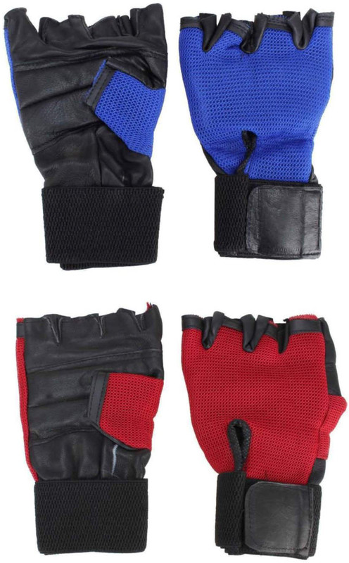 aroraonlinetraders Combo of 2 Pair Heavy Leather Netted Gloves with Wrist Support Cycling Gloves(Red)