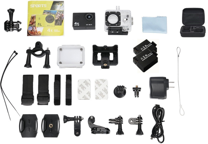 GLE SPORTS WIFI ACTION CAMERA 4k 30fps Video Photo 170 Degree Fish-eye 30 M waterproof Lens Built-in Wifi For Android Ios Devices Time Lapse WITH 2 BATTERIES AND CARRY BAG Sports Sports and Action Camera(White, 12 MP)