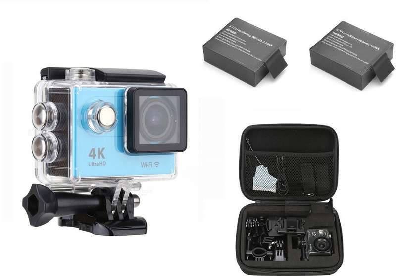 GLE SPORTS WIFI UNDER WATER BIKER CAMERA 4k Video Photo 30M waterproof Lens For Android Ios Devices Time Lapse WITH 2 BATTERIES AND CARRY BAG Sports and Action Camera(Blue, 12 MP)