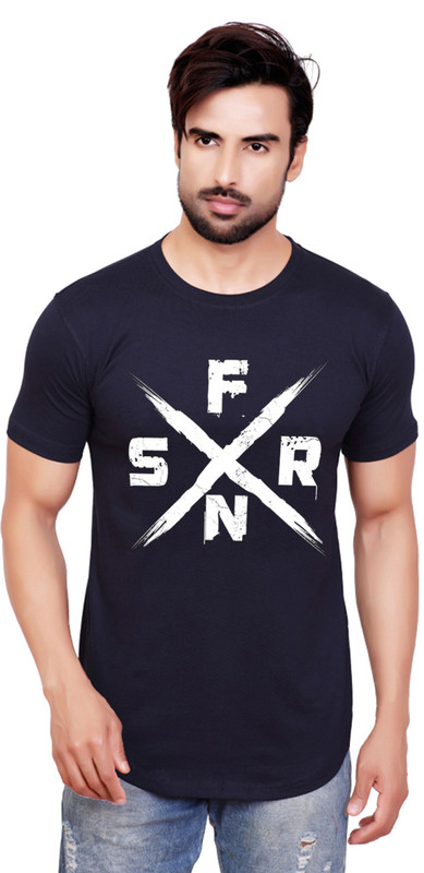 vikclique Typography Men Round Neck Dark Blue, White T-Shirt