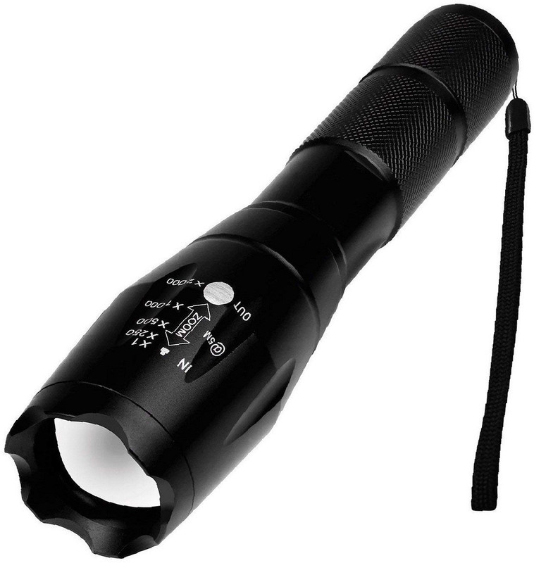 kiyo Metal LED Torch Flashlight 2000 Lumens, WaterResistance 5Modes Adjustable Focus with battery and charger Torch(Black : Rechargeable)