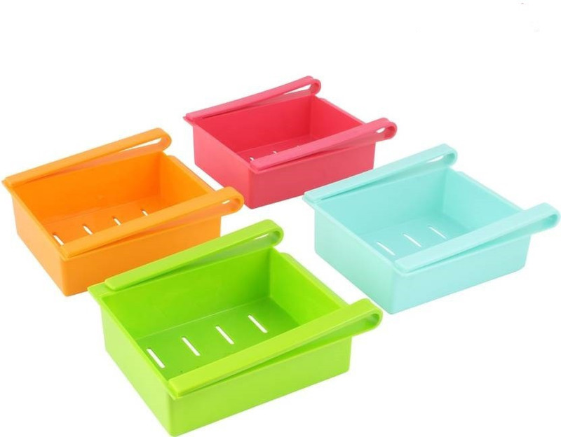 Bluewhale New Fridge Space Saver Organizer Slide Storage Rack Shelf Drawer,(Set Of 4) Plastic Kitchen Rack(Green, Pink, Blue, Orange)