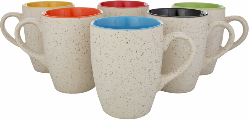 clay art multi color mug set of six Ceramic Mug(300 ml, Pack of 6)