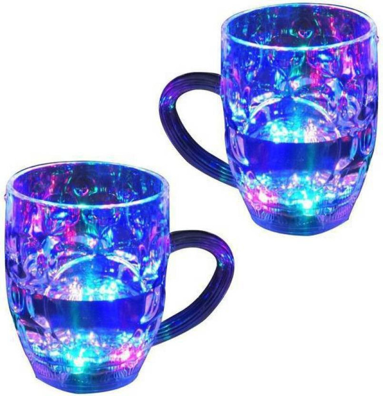 oongly Pair of inductive rainbow color cup LED flashing 7 color changing light, lighting cup, easy battery replace, 2 cups glass mug (200 ml, set of 2)