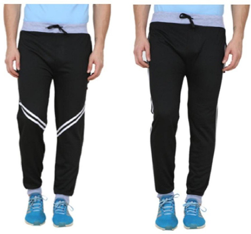 swaggy Color Block, Striped Men Black Track Pants