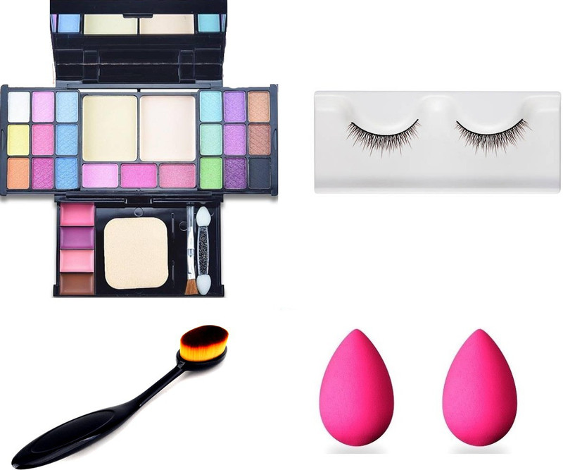 hich Eyelashes + Make Up Foundation Powder Concealer Oval Blending Brush + Makeup Kit + 2pcs Blender puff combo set(5 Items in the set)