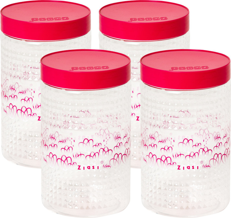 ziasi Present Storage Round Jar Red leaf Printed set of 4 (1500x4)ml  - 6000 ml Plastic Fridge Container, Spice Container, Tea Coffee & Sugar Container(Pack of 4, Red)