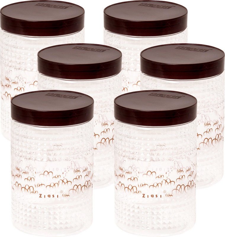 ziasi Present Storage Round Jar Brown leaf Printed set of 6 (1500x6)ml  - 9000 ml Plastic Fridge Container, Spice Container, Tea Coffee & Sugar Container(Pack of 6, Brown)