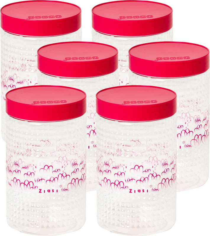 ziasi Present Storage Round Jar Red leaf Printed set of 6 (1500x6)ml  - 9000 ml Plastic Fridge Container, Spice Container, Tea Coffee & Sugar Container(Pack of 6, Red)