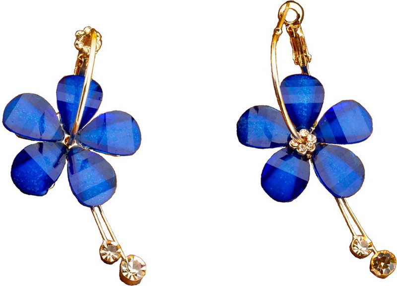 eris inc Gold Plated Floral Blue Hoop Earrings Crystal Plastic Hoop Earring