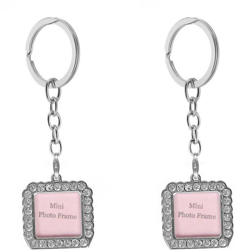 eweft 2 Mini Photo Frame Metal Key chain With Imitation Stones |Square| Key Chain