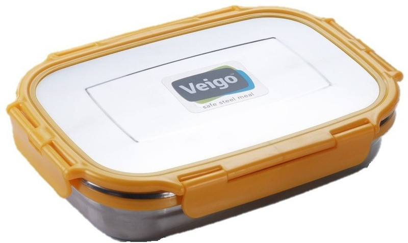 veigo Lock N Steel 100% Air Tight 2 Pcs Jumbo and Small Containers (Pearl Yellow) 2 Containers Lunch Box(720 ml)