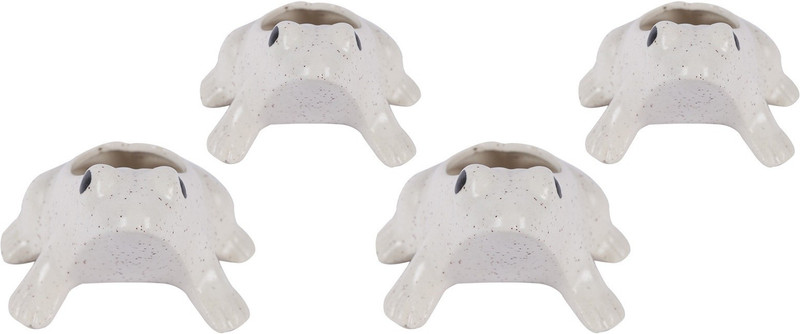lyallpur stores Ceramic Decorative Indoor Outdoor Plant Container Set Frog Design White Colour Pack Of 4 Planter Pots Plant Container Set(Pack of 4, Ceramic)