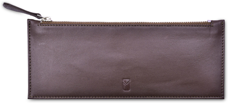 hijkk studio Leather Pencil Book Case Coin Purse(Brown)