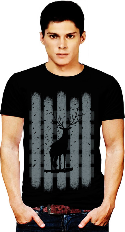 scribbling shapes Printed Men Round Neck Black T-Shirt
