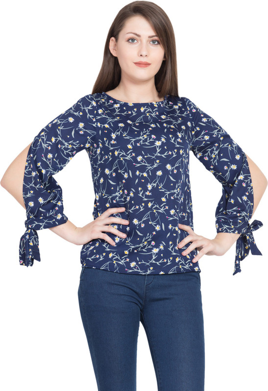 shreemanya Casual Slit Sleeve Printed Women Blue Top