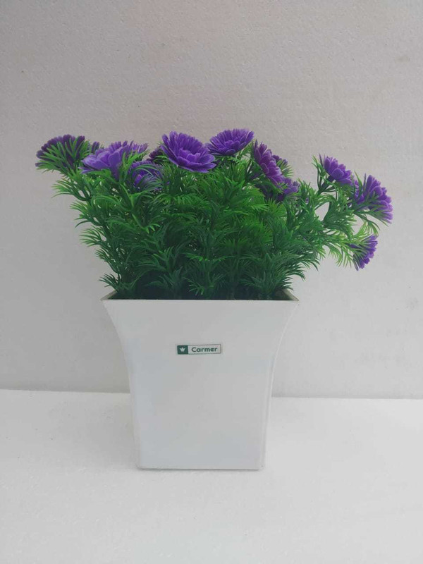 carmer carmer artificial blue wild rose flower plant with white melamine pot Bonsai Artificial Plant  with Pot(19 cm, Blue)