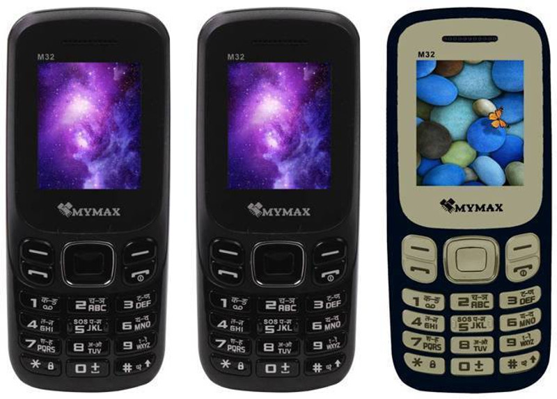 Mymax M32 Combo of Three Mobiles(Blue, Black)