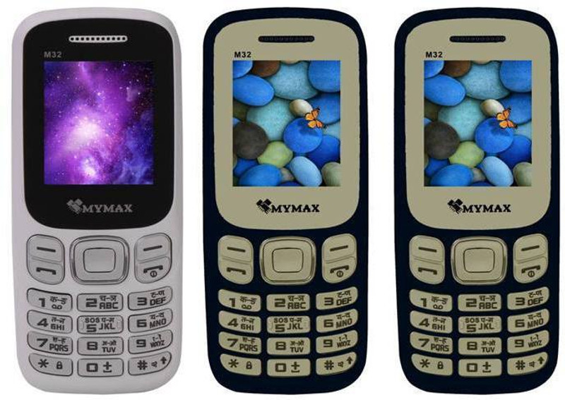Mymax M32 Combo of Three Mobiles(White, Blue)