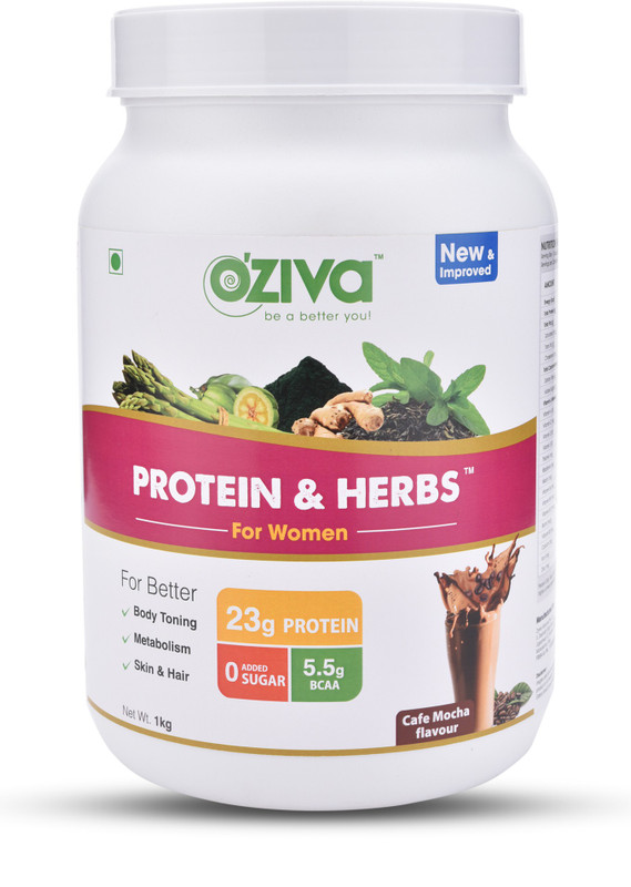 OZiva Protein & Herbs, Women, Whey Protein Powder with Ayurvedic Herbs (Café Mocha, 34 Servings) Whey Protein(1000 g, Cafe Mocha)