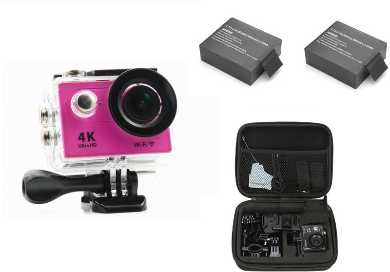 GLE SPORTS WIFI UNDER WATER BIKER CAMERA 4k Video Photo 30M waterproof Lens For Android Ios Devices Time Lapse WITH 2 BATTERIES AND CARRY BAG Sports and Action Camera(Pink, 12 MP)