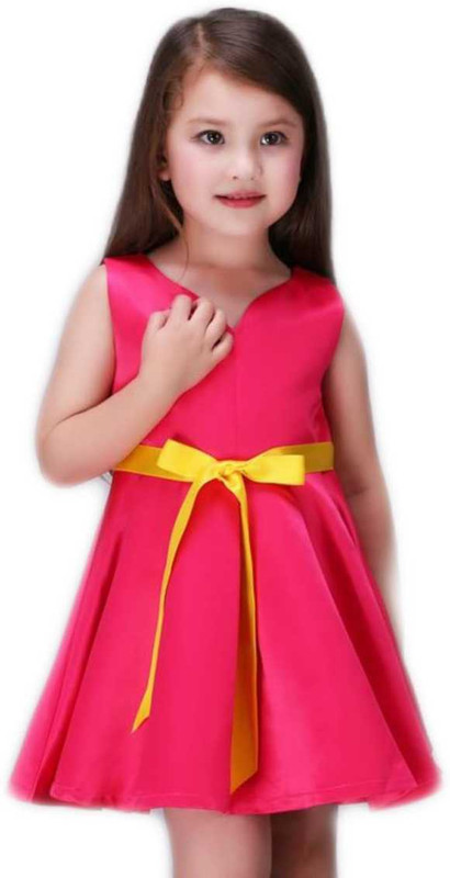 vinny creration Indi Girls Mini/Short Party Dress(Pink, Sleeveless)