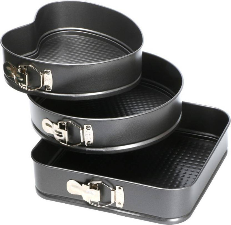 Mantavya Bakeware Springform Cake Mould Tin Set of 3 Pcs Mold Heart, Round & Square Shape Cupcake Maker(Black, Non-stick Coating) Mantavya Bakeware Springform Cake Mould Tin Set of 3 Pcs Mold Heart, Round & Square Shape Cupcake Maker(Black, Non-stick Coating)