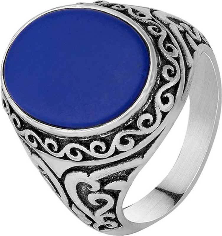 Voylla Milestone Signet Ring With Egyptian Blue Stone Brass Silver