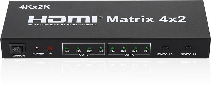 ANDTRONICS  TV-out Cable HDMI 4x2 Matrix + Audio Extractor HDMI Switch Splitter Converter Switcher With Remote Control 4 in 2 out 4K 3D 1080p v1.4(Black, For TV)