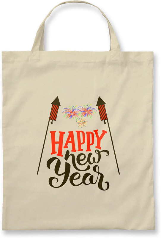 Rawpockets Rawbags ' Happy New Year-rocket cracker ' - Natural Colour Tote Bag Multipurpose Bag(Beige, 5 L)