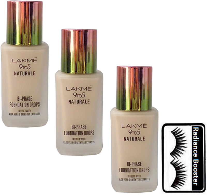 radiance booster Eyelashes & Lakme9 to 5 Naturale BI-Phase Foundation (Pack Of 3)(4 Items in the set)