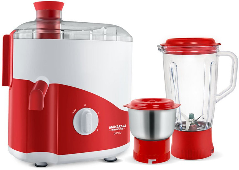 Maharaja Whiteline ODACIO 450 Juicer Mixer Grinder(Red, White, 2 Jars)