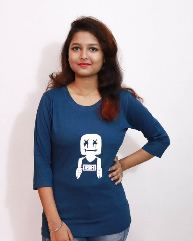 epasand Graphic Print Women Round Neck Blue T-Shirt