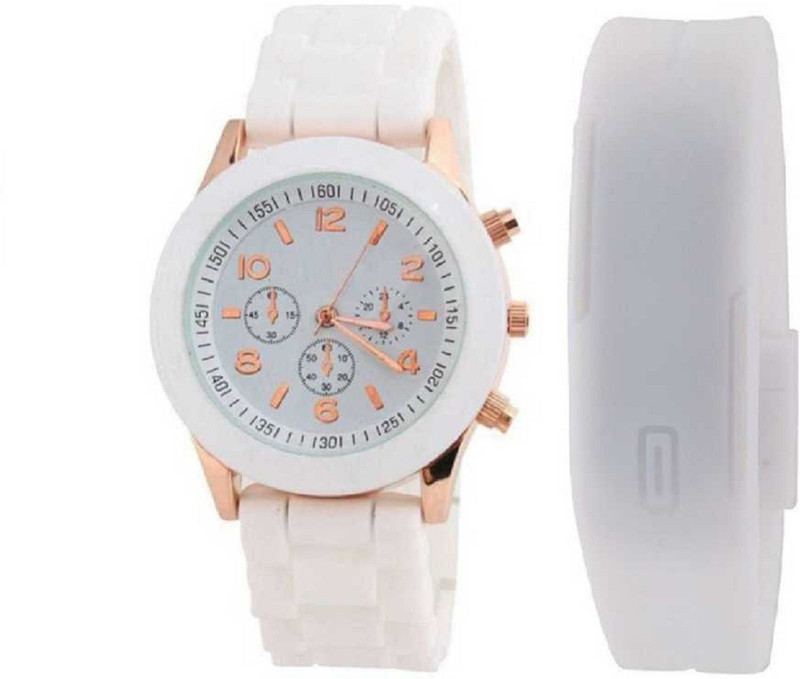 sinartrading new white geneva+led silicon women Analog Watch  - For Women