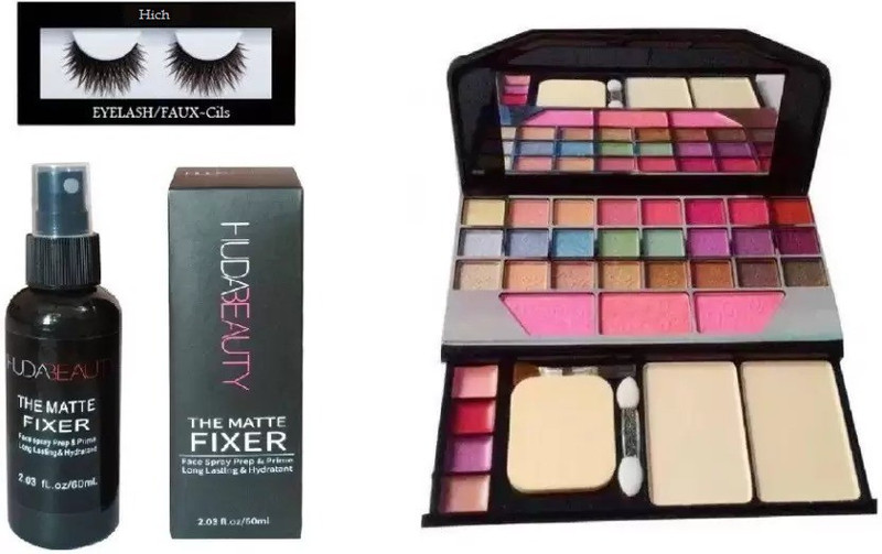 hich Eyelash And Huda Beauty Make up Fixer And Tya 6155 Makeup Kit Mini Laptop Eye shadow of 24 Colors(3 Items in the set)