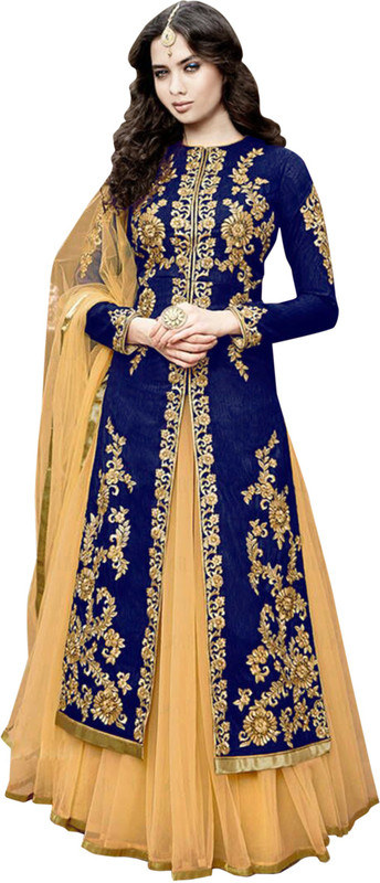 mahalaxmi fashion Poly Silk Embroidered Salwar Suit Material(Semi Stitched)
