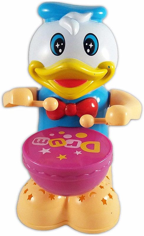 tryokart Happy Drummer with Toy Light, Music and 360 Degree Rotation Toys (Lovely Duck)(Blue, White, Yellow)
