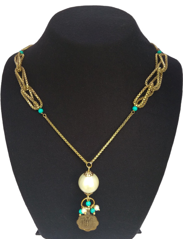 abhisu antique jewellery Abhisu Hand Antique Made Pearl And Coin Pendant Pearl Gold-plated Plated Copper, Brass, Bronze Necklace Set