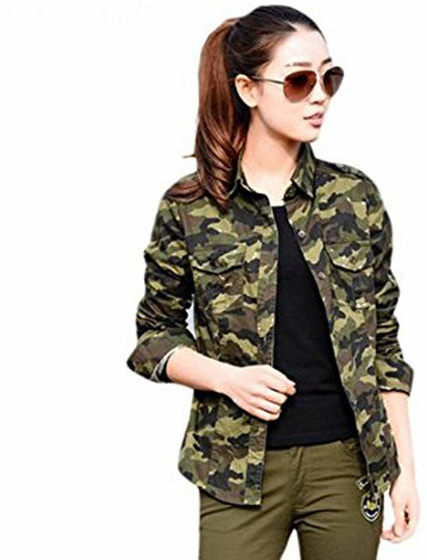 zogra Women Military Camouflage Casual Green Shirt