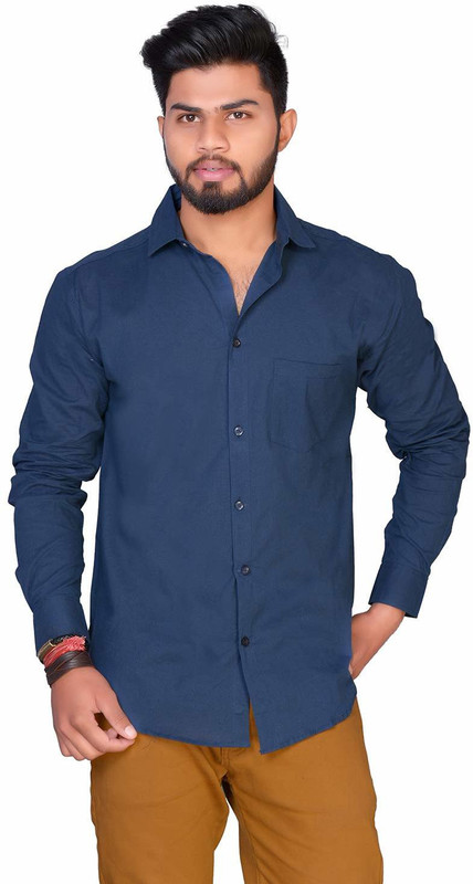 naikon Men Solid Casual Dark Blue Shirt