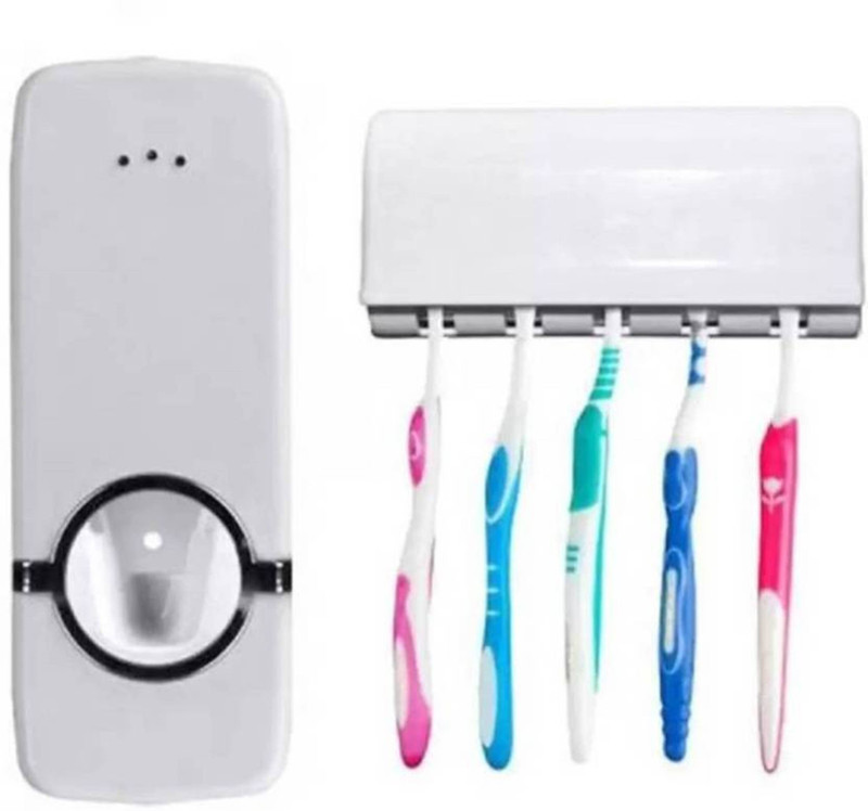 vimal creation Bathroom Accessories Set Tooth Brush Holder/Automatic Toothpaste Dispenser Holder/Toothbrush Wall Mount Rack Bathroom Tools Plastic Toothbrush Holder Plastic Toothbrush Holder(White, Wall Mount)