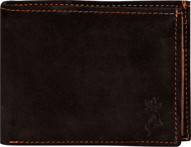 de meow Men Casual Black Genuine Leather Wallet(3 Card Slots)