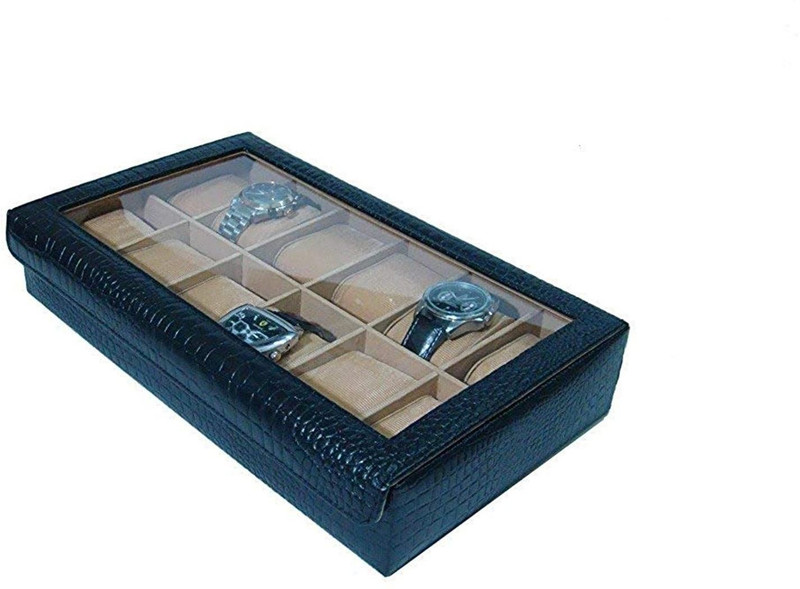 zaradise Black Colored Leather Wrist Watch Storage Box and Case Organizer Watch Box(Black, Holds 12 Watches)