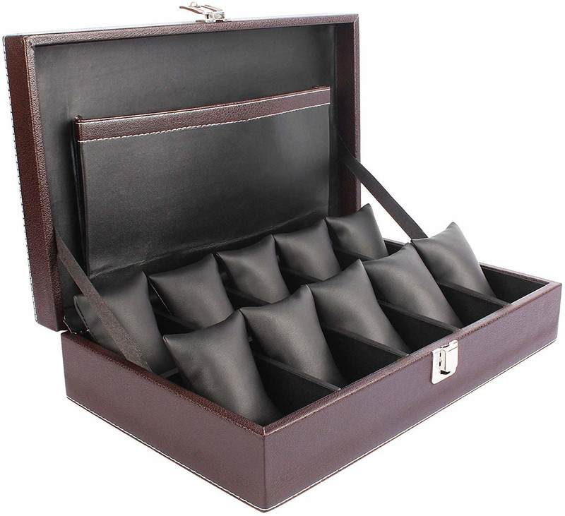 zaradise Brown 10 Slots Wrist Watch Storage Organizer Box Case Watch Box(Brown, Holds 10 Watches)