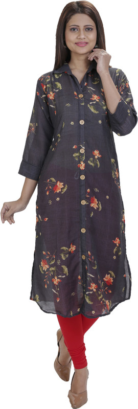 chilli Festive & Party Printed Women Kurti(Black)