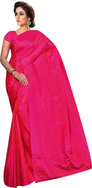 Nilkanth Knitting Solid Fashion Silk Blend Saree(Pink)