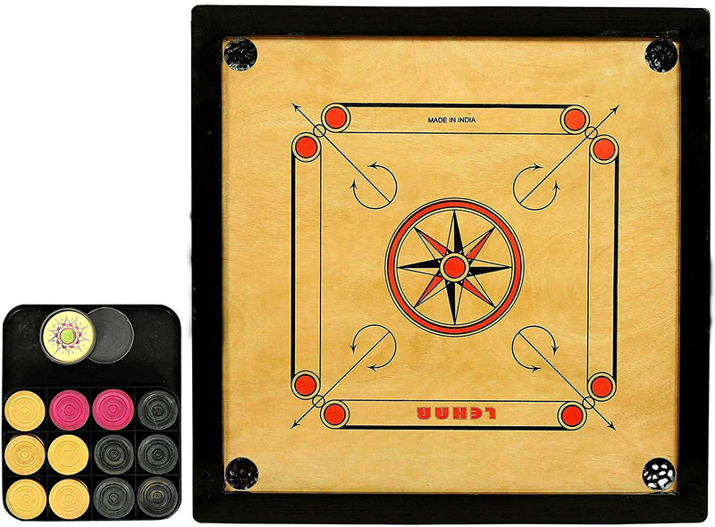 kajal toys Engineered Wood Gloss Finish Carrom Board with Coins, Striker and Powder, 26 inch Carrom Board(Multicolor)