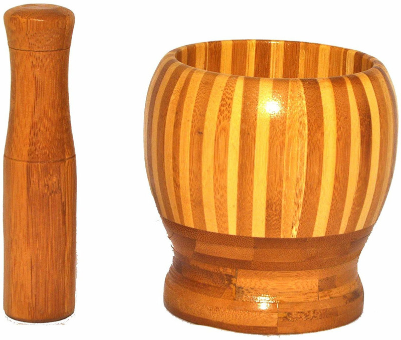 redsign Wooden Bamboo Mortar Pestle Grinding Bowl Tools Set MORTR01 Wood Masher(Brown, Pack of 1)
