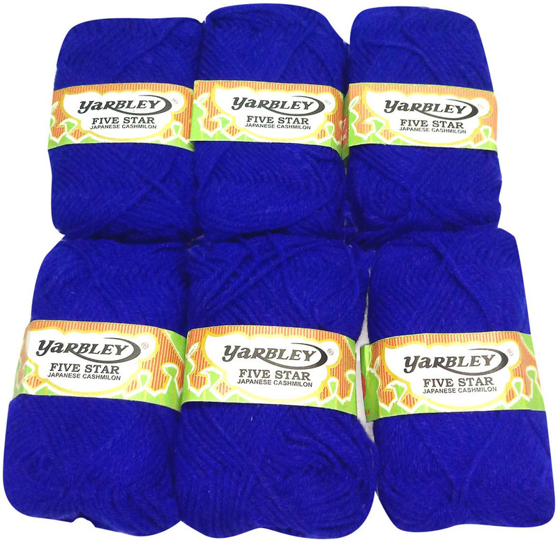 yarbley Premium Quality Hand Knitting Art Craft Soft Fingering Crochet Hook Yarn, Needle Knitting Thread For Wool Ball Blue Color (Pack Of 6)
