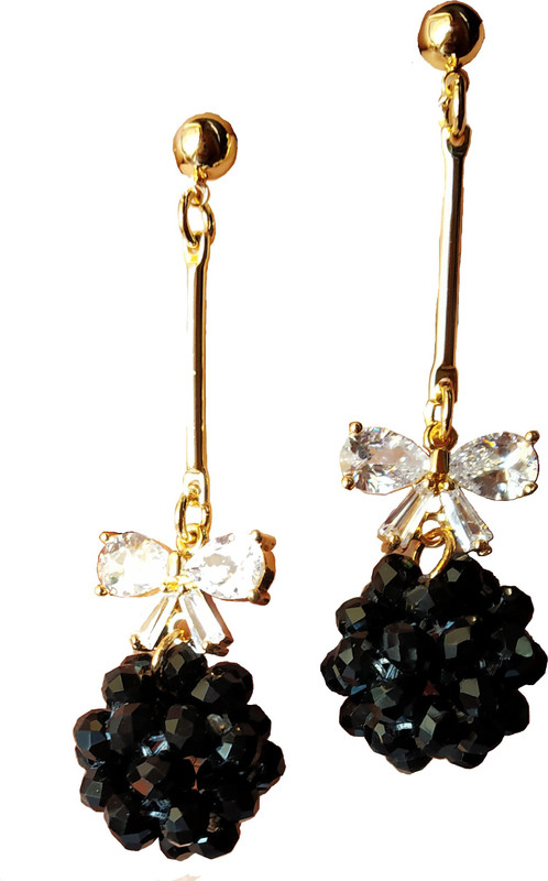 eris inc Trandy Stylist Cubic Zirconia Long gold plated black Color Earrings Crystal Copper Drops & Danglers